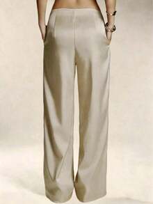 Women's Satin Silk Solid Color Pants With Pockets And Zipper, Suitable For Vacation, Office, Brunch, Airport , All Seasons Black Spring - 香檳色 - 查看 3