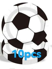 10/50件套白色足球主题派对餐具套装，7/9英寸一次性足球主题纸盘、纸杯和餐巾纸，足球主题派对用品 - A - 查看 8