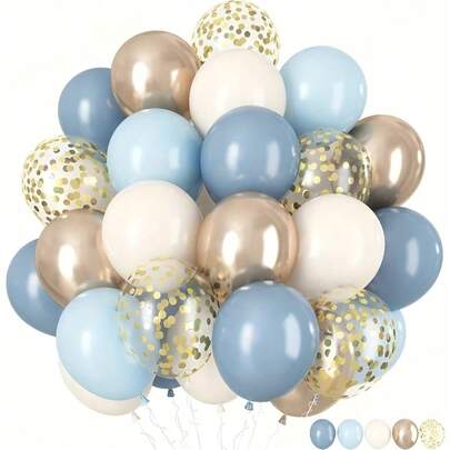 44件套灰蓝色、沙白色、金色气球套装，含金色亮片气球，适用于成人派对、婚礼、生日派对、新娘派对、波西米亚风DIY装饰用品