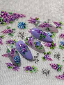 Nail Art Sticker With Purple Lilac Flower Clusters As The Main Element, Accented With A Few Blue-Purple Flowers And Fresh Green Leaves, Paired With A Gentle, Healing English Phrase. The Overall Color Tone Is Soft And Elegant, Exuding A Tranquil And Romantic Spring Vibe. The Style Is Intellectual, Gentle And Poetic, Highly Suitable For Those Who Love Spring Ambiance, Pursue Delicate Emotional Expression And Healing Aesthetics. - Multicolor - View 9