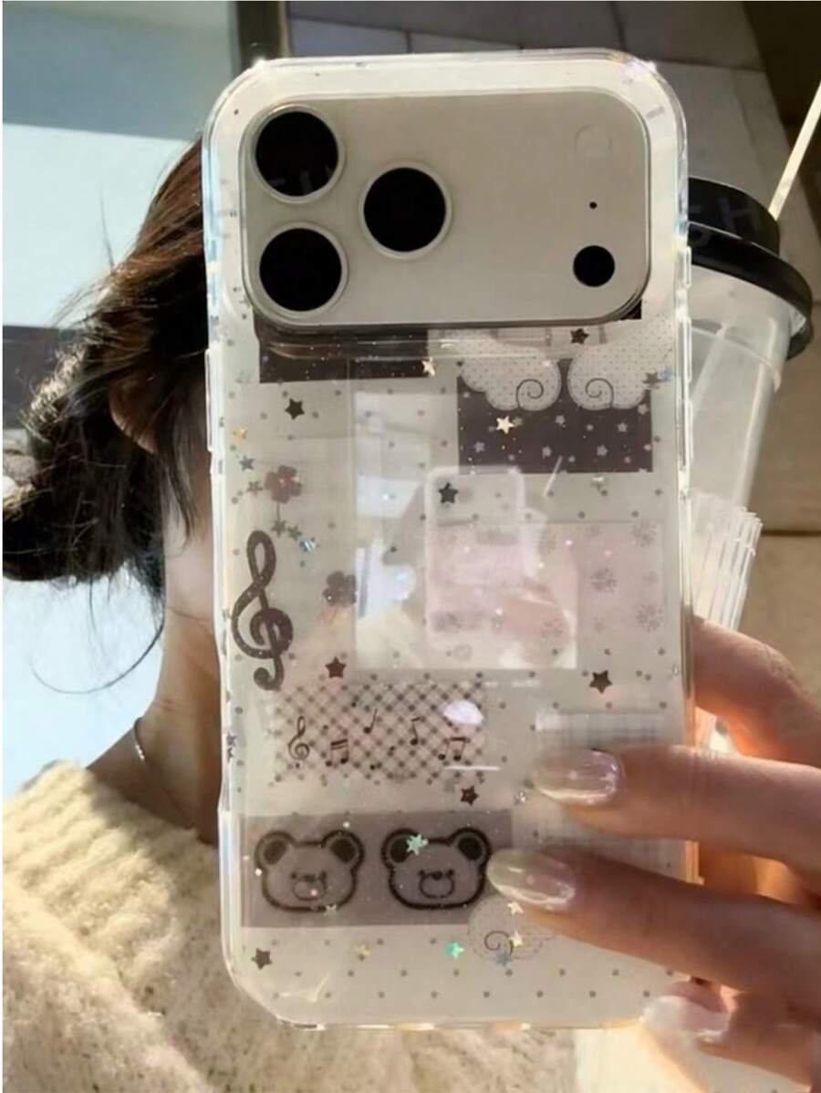 柔软硅胶小熊翅膀手机壳，兼容苹果 16/17 Pro Max/15 Pro，保护套兼容 14/13 系列，防震设计，女士适用 - 白色 - 查看 1