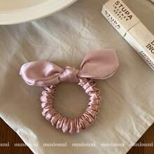 1pc French Satin Bow Bunny Ear Headband, High Elasticity, Faux Silk Pleated Hair Scrunchie, Elastic Hair Accessory - Multicolor - View 18