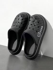 春夏EVA软底镂空拖鞋，男士户外熊纹透气一脚蹬凉鞋，浴室钓鱼休闲鞋 - 黑色 - 查看 2