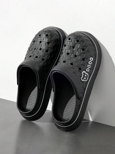 Spring/Summer EVA Soft Bottom Hollow Slippers, Men Outdoor Bear Print Breathable Slip-On Sandals, Bathroom Fishing Casual Shoes