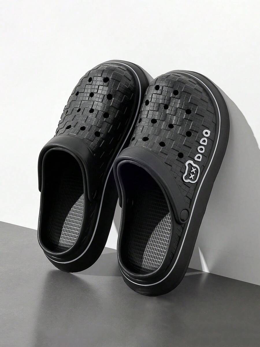 春夏EVA软底镂空拖鞋，男士户外熊纹透气一脚蹬凉鞋，浴室钓鱼休闲鞋