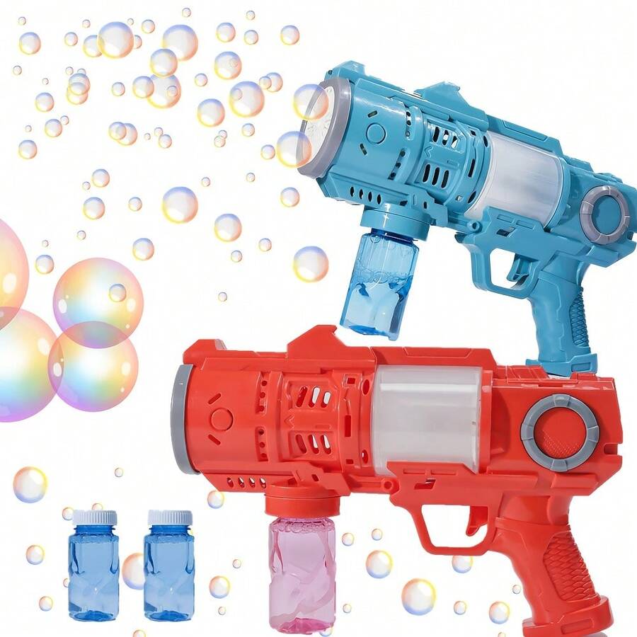 A Children's Bubble Gun With Music Effects, Suitable For Outdoor Toys, Gifts, Weddings, Easter Parties (Excluding Batteries And Refilling Fluids) - Red - View 1
