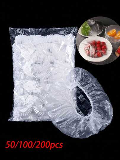 50/100/200pcs Transparent Plastic Lids, PE Film, Plastic Bowl Covers, Leftover Covers, Dust-Proof Bread Covers, For Snacks, Dried Fruits, Cereals, Keeps Food Fresh, Kitchen Supplies, Prep Before Meals, Fridge Decor, Kitchenware, Home Decor, Suitable For Outdoor, Camping, Back To School