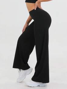 3 Pieces Women's Spring And Summer Loose High Waisted Pants, With Elastic And Loose Design, Slim Fit And Lifting, Highlighting The Waistline, Suitable For Pilates. High Waisted Design, Elastic Fabric Enhances Curves, Retro Street Style. Classic High Waisted Cut, Shaping And Fitting, Loose Silhouette, Showcasing Timeless Elegance. Women's Elegant High Waisted Sports Pants - 彩色 - 查看 4