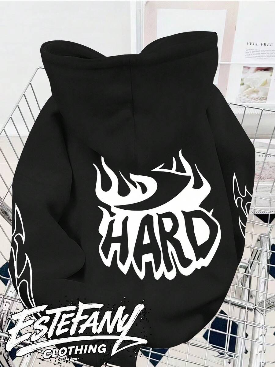 Street Style Drip Hard Fire Sweatshirt, Street Art, Hip Hop, Unisex, Men's And Women's, 100% Cotton, Premium Top Streetwear, New Release, Immediate Shipping, Various Colors!! - 黑色 - 查看 1