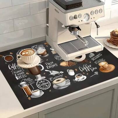 1pc Coffee Machine Countertop Drip Mat, Water Dispenser Absorbent Pad, Heat-Resistant Coaster, Anti-Oil Table Mat, Coffee Bar Mat Accessory, Suitable For Countertop, Super Absorbent Non-Slip Silicone Kitchen Mat, Decorative Gift For Coffee Machines, Coffee Pots, Espresso Makers