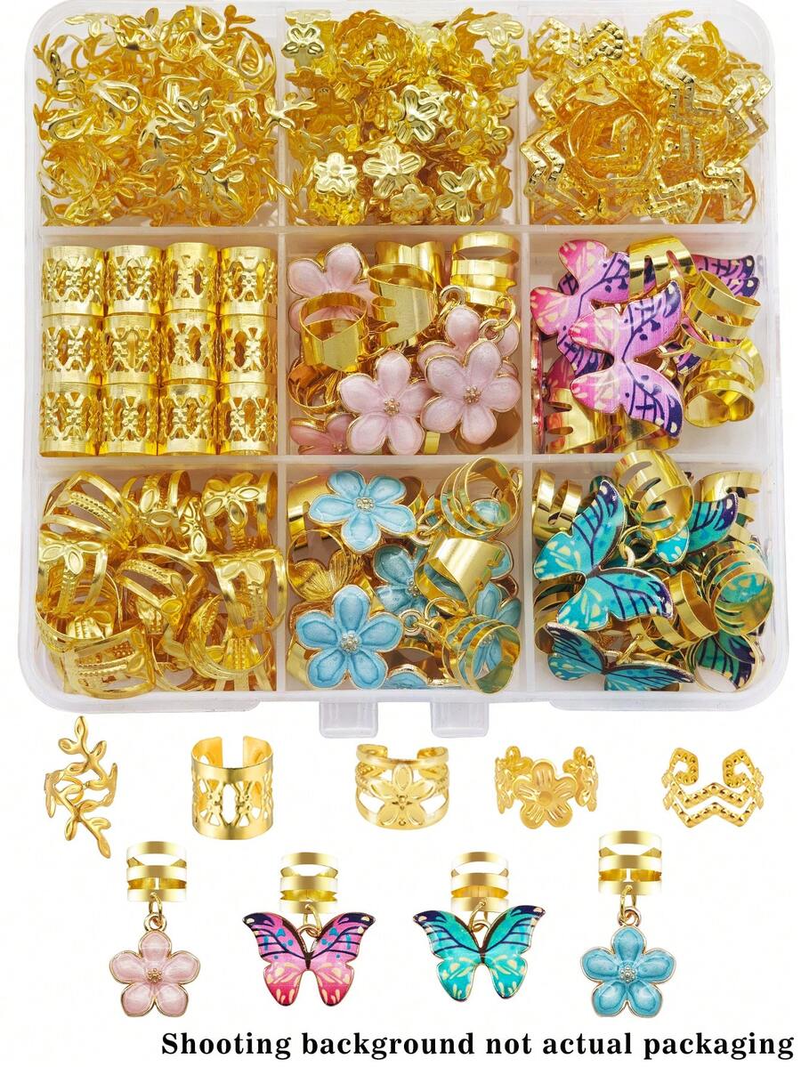 54pcs Flower Wave Hair Rings With Colorful Butterfly & Camellia - Multi-Shape Adjustable Cufflinks, Women's Dreadlock Garden Accessories