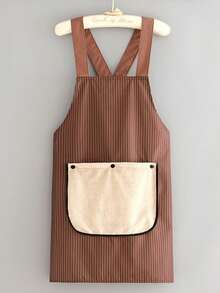 Tạp dề lưng chéo có túi, tạp dề nhà bếp có khăn liền, tạp dề kẻ sọc không cần buộc dây dùng cho nấu ăn, làm vườn, sơn sửa, dọn dẹp. - Nhiều màu - Xem 6