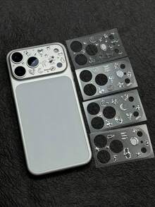 Alloy Camera Lens Protector Silver Metallic Cute Y2K Decorative Stickers Compatible With Iphone 17 Pro & 17 Pro Max Cute Y2K Star Moon Heart Self-Adhesive Lens Protector Decals, Bling Phone Camera Frame Decor.1 X Decorative Sticker + 3 X Camera Lens Protectors Spring Birthday Gift - Metal Heart - View 5