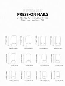 24pcs Purple French Manicure Nail Stickers, Rectangular, Nude Color, With 3D Floral And Wave Line Art Design, Leopard Print Decor, Minimalist Style, Smooth Surface, Full Coverage Fake Nails, Suitable For Women And Girls Daily Wear - Multicolor - View 4