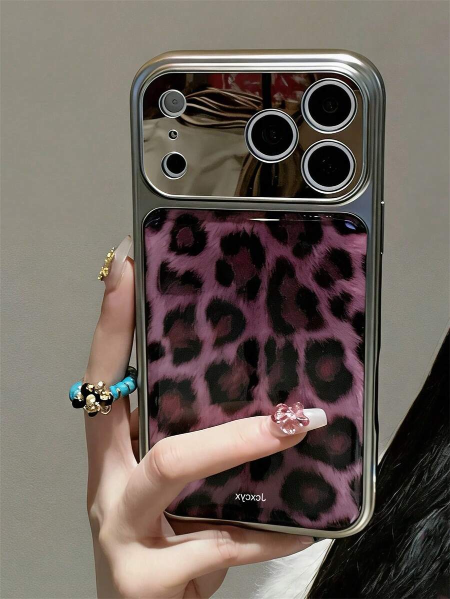 Luxury Leopard Print Style Plating Frame Phone Case Compatible WIth IPhone 17 Pro Max 17 Pro 17 16 Pro Max 16 Pro 16 15 Pro Max 15 Pro Max 15 Pro 15 14 Pro Max 14 Pro 14 Stylish Camera Protection Anti-Drop Soft Cover