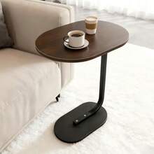 Habitdesign Mesa Auxiliar En Forma De C Marrón Oval Coffee Table Retro Mesita De Sofá Industrial Rústico Estructura De Metal Side Table Ideal para Sala/Dormitorio/Estudiar/Departamento 40x28x60CM - Marrn - Ver 1