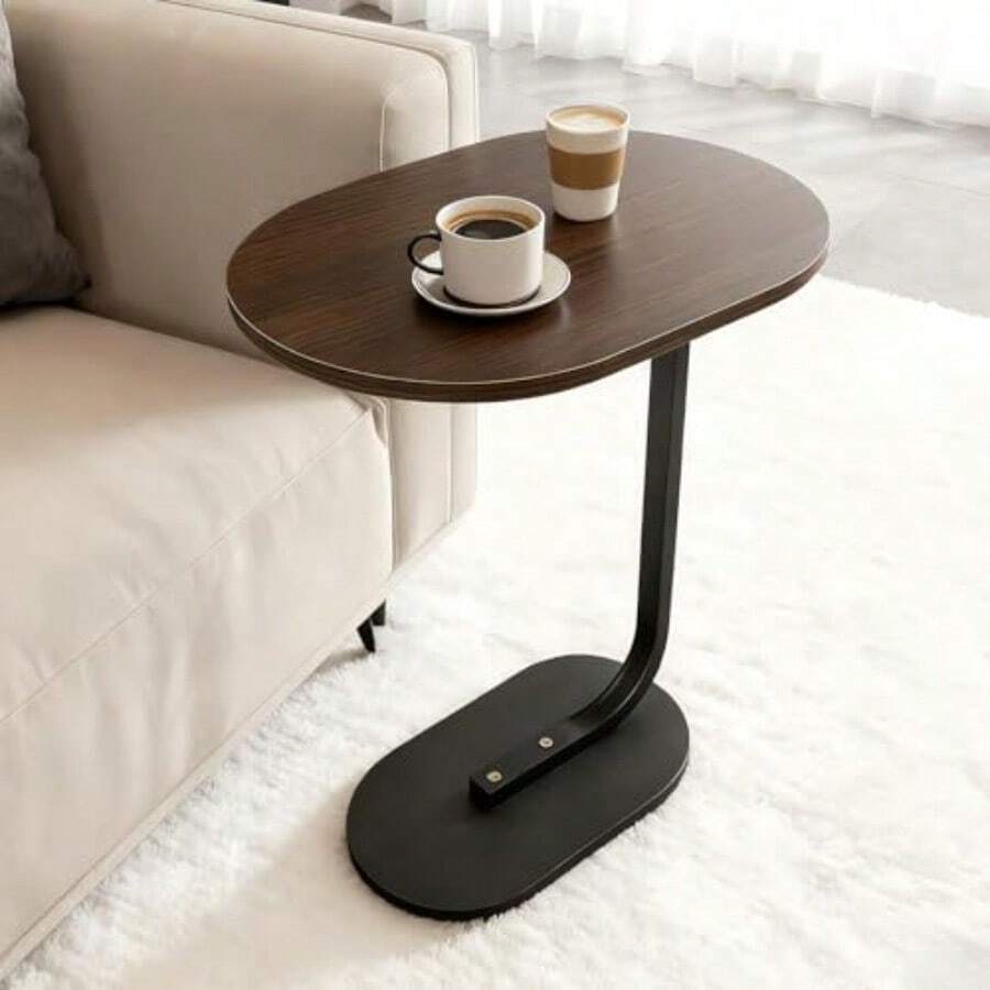 Habitdesign Mesa Auxiliar En Forma De C Marrón Oval Coffee Table Retro Mesita De Sofá Industrial Rústico Estructura De Metal Side Table Ideal para Sala/Dormitorio/Estudiar/Departamento 40x28x60CM - Marrn - Ver 1