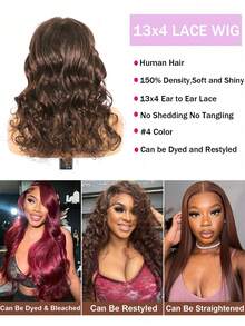 13x4 Wavy Human Hair Lace Front Wig, Chocolate Brown Color, With Baby Hair, 150% Density, #4 Brown Dyed, Transparent Lace Front Wig For Women - S4 - View 4