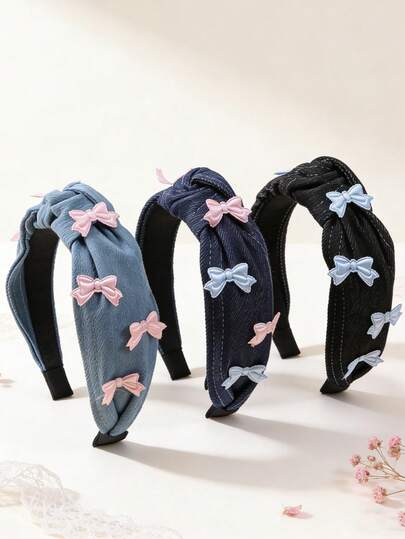 1 Stück Jeans-Schleife Haarband für Mädchen, süßes geknotetes Haarband mit Mini-Schleife Verzierungen, modische Twist Haarband für den täglichen Gebrauch und Partys