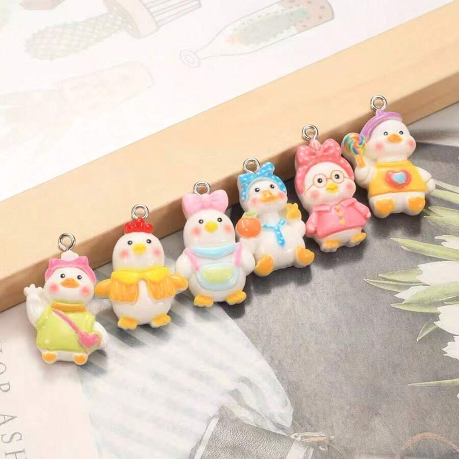 随机10/20个小鸡和小鹅树脂吊坠，时尚动物吊坠，可用于项链、手链，完美的纯手工饰品 - 彩色 - 查看 1