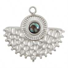 1pc/6pcs Luxury Stainless Steel Inlaid Shell Asymmetrical Fan-Shaped Shell Pendant Necklace Earring DIY Jewelry Accessories, Vacuum Electroplated Jewelry Making Charms - S3239 - View 19