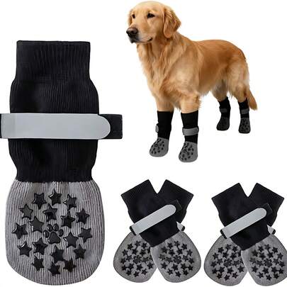 PETCHIC 4pcs/Set Double-Sided Anti-Slip Dog Socks, Paw Protection Socks For Indoor And Outdoor Use