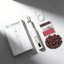 专业电动美甲打磨套装，指甲锉打磨机，指甲及足部护理套装，家用及沙龙美甲锉套装，指甲抛光工具 - 白色 - 查看 2