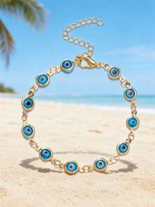 1pc Multicolored Fashionable Bohemian Turkish Eye Design Anklet, Suitable For Women's Daily Wear And Beach Jewelry - Multicolor - View 18