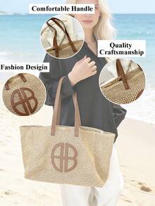 Women's Aesthetic Woven Beach Tote Bag Large-Size Women's Handbag Summer Multifunctional Shoulder Bag Spacious Summer Beach Woven Bag Beach Bag Bucket Bag Shopping Tote Vacation Storage Bag Fashionable Color-Block Design Perfect For Beach Travel Vacation Leisure Birthday Gift Valentine's Day Gift Mother's Day Gift - Nhiều màu - Xem 7
