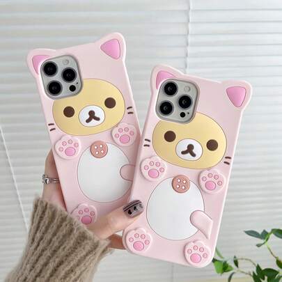 Cute Silicone Rilakkuma Bear Case Soft Silicone Cover For 15 14 13 12 Mini 11 Pro SE X XS Max XR 6 6S 7 8 Plus 3.14 Easter Gift