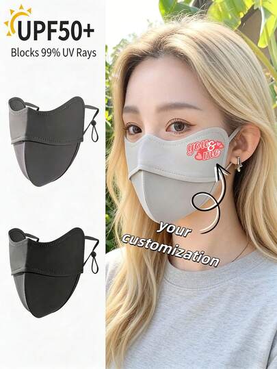 Customized UV Protection Face Mask, Summer Cooling Ice Silk 3D Shaping Eye Protection Anti-UV Fishbone Ice Silk Face Mask, Personalized Text & Graphics Customization
