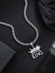 1件时尚欧美个性嘻哈朋克风性感嘴唇字母多形状吊坠项链，适合男士日常街头穿搭、派对、夜店装扮 - 銀色 - 查看 18