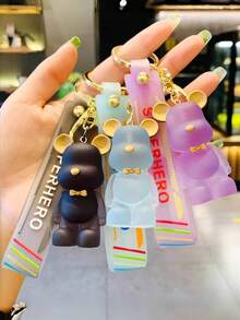 One Creative Dreamy Bear Keychain, Cartoon Bow Bear Pendant, Decoration, Bag Charm, Wrist Keychain, Car Keychain, Key Lanyard, Keychain, Keychain Accessory, Key Ring, Couple Keychain, Gift For Women, Gift For Boyfriend, Gift For Friend, Holiday Gift, Event Souvenir, Party Gift, Valentine's Day Gift. Gifts For Mother, Father, Graduation, And Teacher - Multicolor - View 3