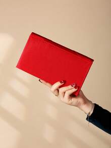 Fashion Satin Trim Evening Clutch Handbag Envelope Crossbody Bag - Red - View 5