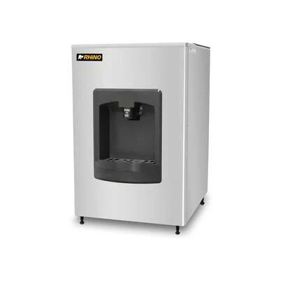  Dispensador de Hielo Comercial Rhino, 100 kg, Salida Rápida 5 kg/min, Gabinete de Acero Inoxidable 304, Anti-Congelamiento Automático, Eficiencia Energética 210 W, Certificaciones ETL y NSF, DISHI-100