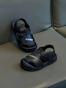 Caweiny Summer Kids Sandals, Korean Style Comfort Slide Slippers, Soft & Versatile For Boys Girls - Black - View 2