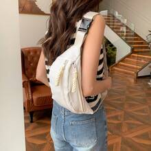 Bolso de pecho de nailon minimalista y versátil, nueva riñonera casual cruzada, bolso bandolera pequeño y ligero para el transporte diario para mujeres - Blanco - Ver 7