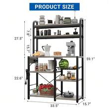 Estante para panaderos con toma de corriente, soporte grande para microondas de 6 niveles con cesta de alambre, estación de bar de café grande, estante de cocina de metal de almacenamiento - Gris - Ver 2
