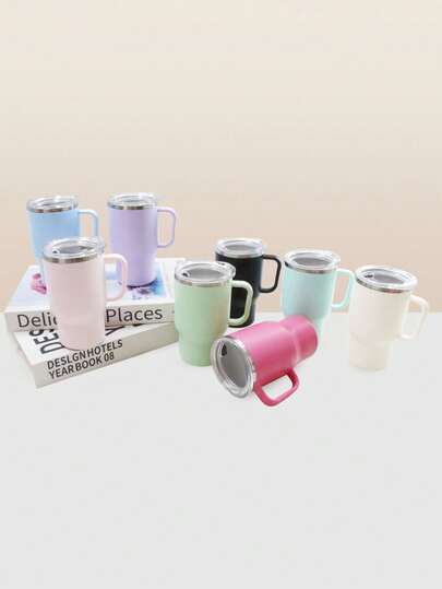 1pc 8oz Insulated Car Mug With Handle | 304 Stainless Steel Inner, Clear Lid | Portable Travel Water Bottle | Colorful & Stylish Outdoor Accessory | Ideal For Office, Car, Travel, School, Home & Party | Perfect Gift For Holidays & Birthdays