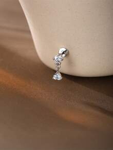 1 chiếc khuyên tai bạc 925 cao cấp, kiểu dáng thanh lịch, hình trái tim tua rua đính đá Moissanite, mặt phẳng, thích hợp cho xỏ khuyên sụn tai. Trang sức không gây dị ứng, quà tặng cho phụ nữ và bé gái, thích hợp đeo hàng ngày, dự tiệc, đám cưới. - Bạc - Xem 3