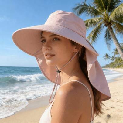 Spring & Summer Large Brim Hat With Scarf For Women, Bow Tie Scarf Sun Hat, Outdoor Ladies' Sun Protection Bucket Hat, UV Protection, Suitable For Travel, Cycling, Hiking