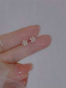 CHOSHILAR 1pair Glamorous Cubic Zirconia Flower Stud Earrings For Women For Daily Decoration Valentines,Mom,Mother,Mother's Day,Gift - 彩色 - 查看 1