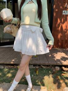 纯白色高腰A字迷你裙，版型修身，日常百搭 - 白色 - 查看 3