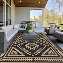1 pieza Alfombra rectangular minimalista de estilo bohemio en negro y marrón, adecuada para patio, caravana, camping en primavera y otoño - multicolor - Ver 11