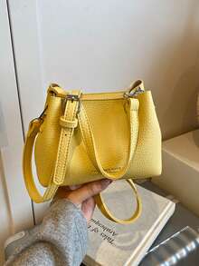 2026 Nueva primavera Bolso grande de capacidad con grano de lichí minimalista, bolso de hombro tipo cubo de alta gama para mujeres - Amarillo - Ver 9
