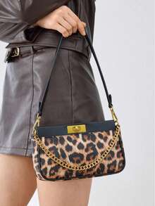 High-End Women's Minimalist One Shoulder Chain Bag, Suitable For Business/Casual Commute, Leopard Print Handbag With Handheld Or Crossbody Carry - Multicolor - View 6