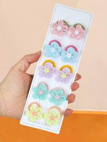 10个/套 手工钩编花朵发圈，5种柔和颜色 - 粉色、蓝色、紫色、薄荷绿、黄色 - 适合女孩，日常佩戴、旅行、拍照 - 彩色 - 查看 4