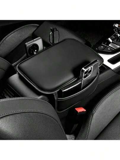 1 Piece Car Center Console Leather Armrest Cover, With 2 Storage Bags, Universal Car Armrest Box Cover, Car Interior Protection Cover, Suitable For Most Car Models, Car Accessories