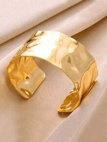 1pc 18K Platinum Plated Stainless Steel Open Bracelet With Concave And Convex Design Suitable Parties, Dates, Office Wear Valentine's Day Accessories - 彩色 - 查看 4