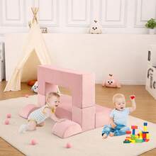 Sofá de juego infantil modular de 6 piezas, sofá de espuma para niños pequeños con funda extraíble - Rosa - Ver 7